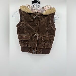 Old Navy‎ Vintage Brown Corduroy Vest Faux Fur Size Medium Y2K 90s
